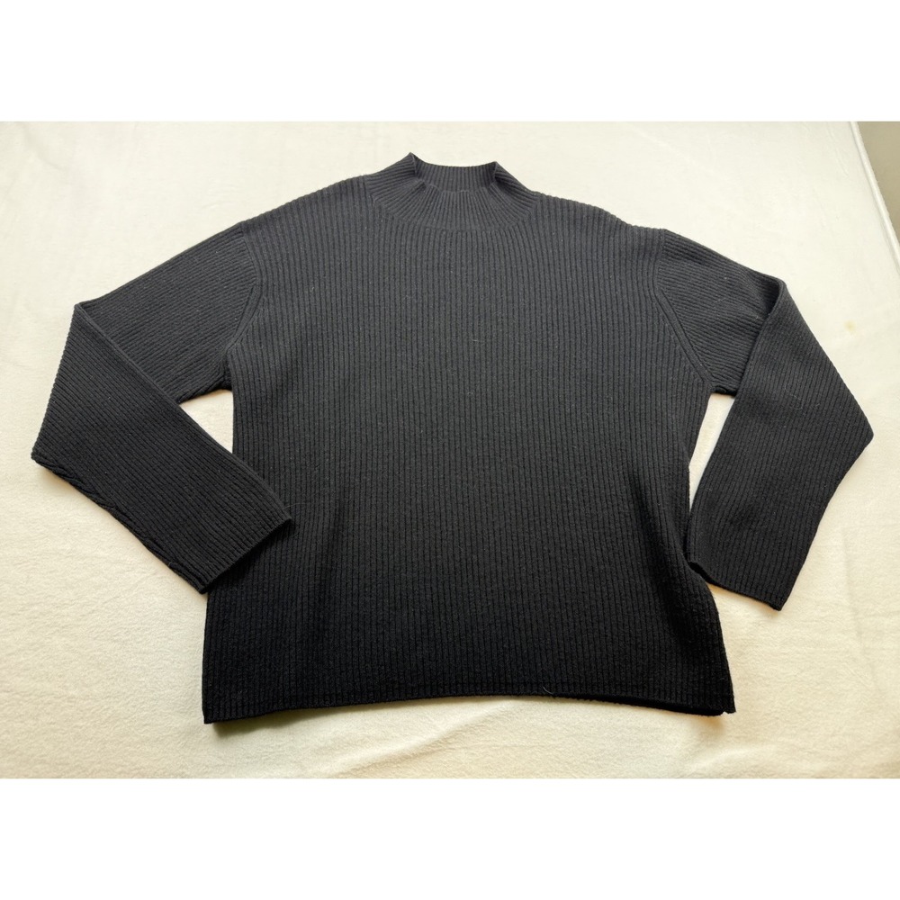 Mc Duff Cashmere Mock Neck Ribbed Black Sweater Womens Size XL